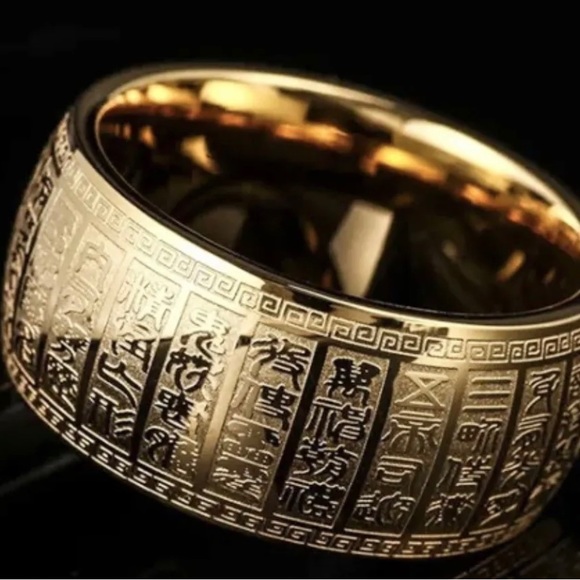 COPY - Lucky Fortune unique Ring Titanium Still 18K Taoist Golden Size 5 New - Picture 1 of 5
